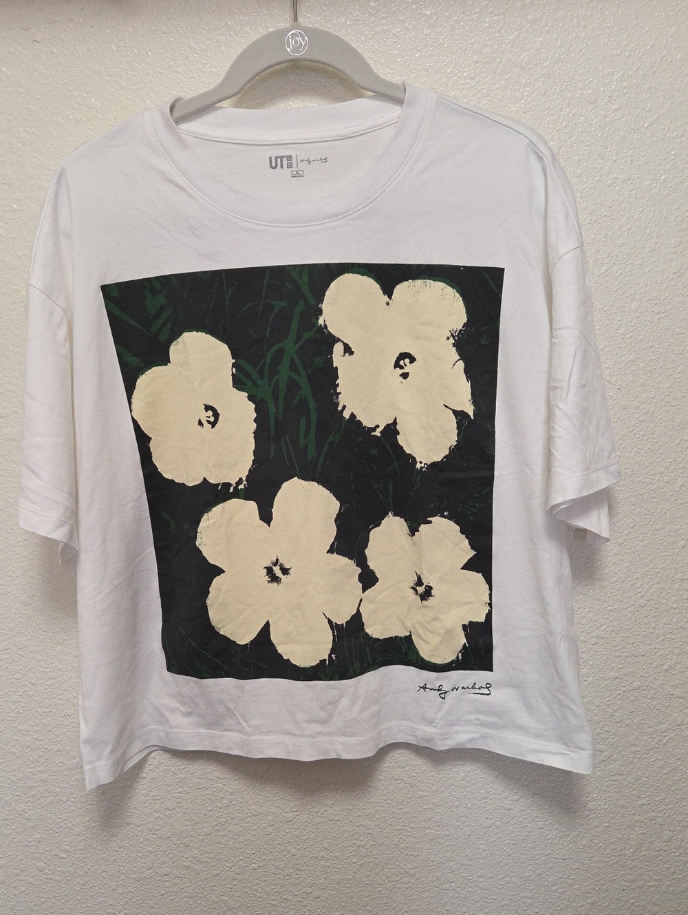 Uniqlo Andy Worhol White Tee with Cream Floral Block Graphic